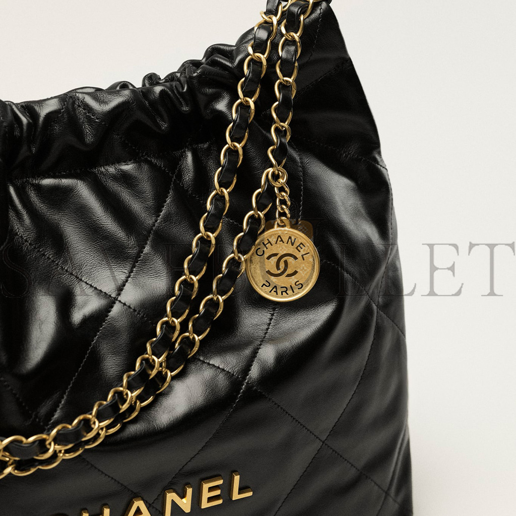 CHANEL MASTER 22 HANDBAG SHINY CALFSKIN GOLDTONE METALLIC AS3261 (42*39*8cm)